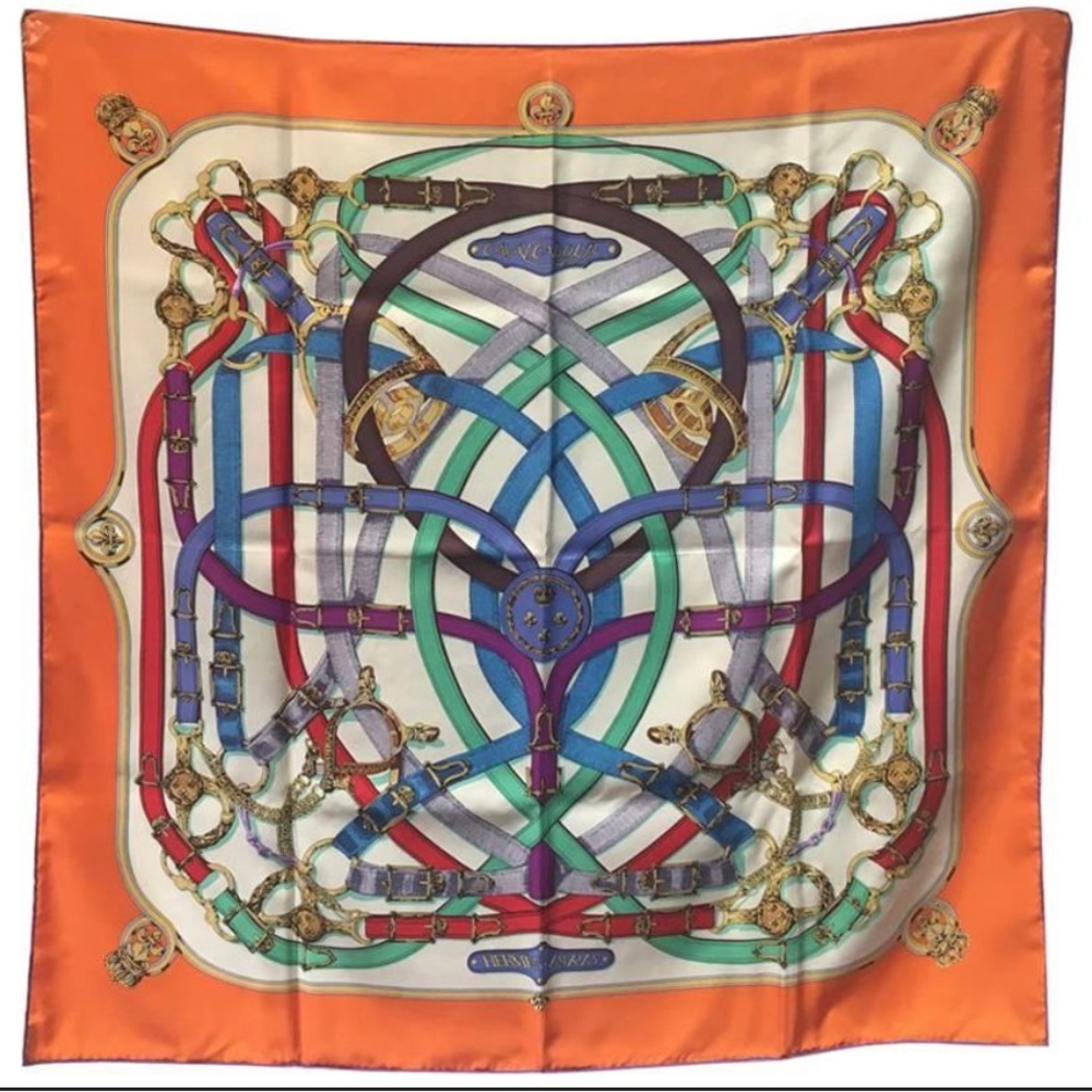 Hermès Vintage silk Cavalcadour scarf 34” by 34” square